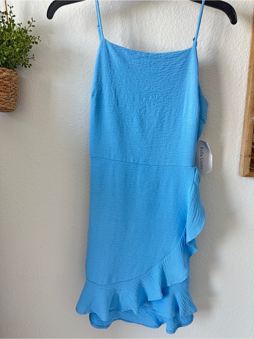 Sky Blue Ruffle-Hem Slip Dress